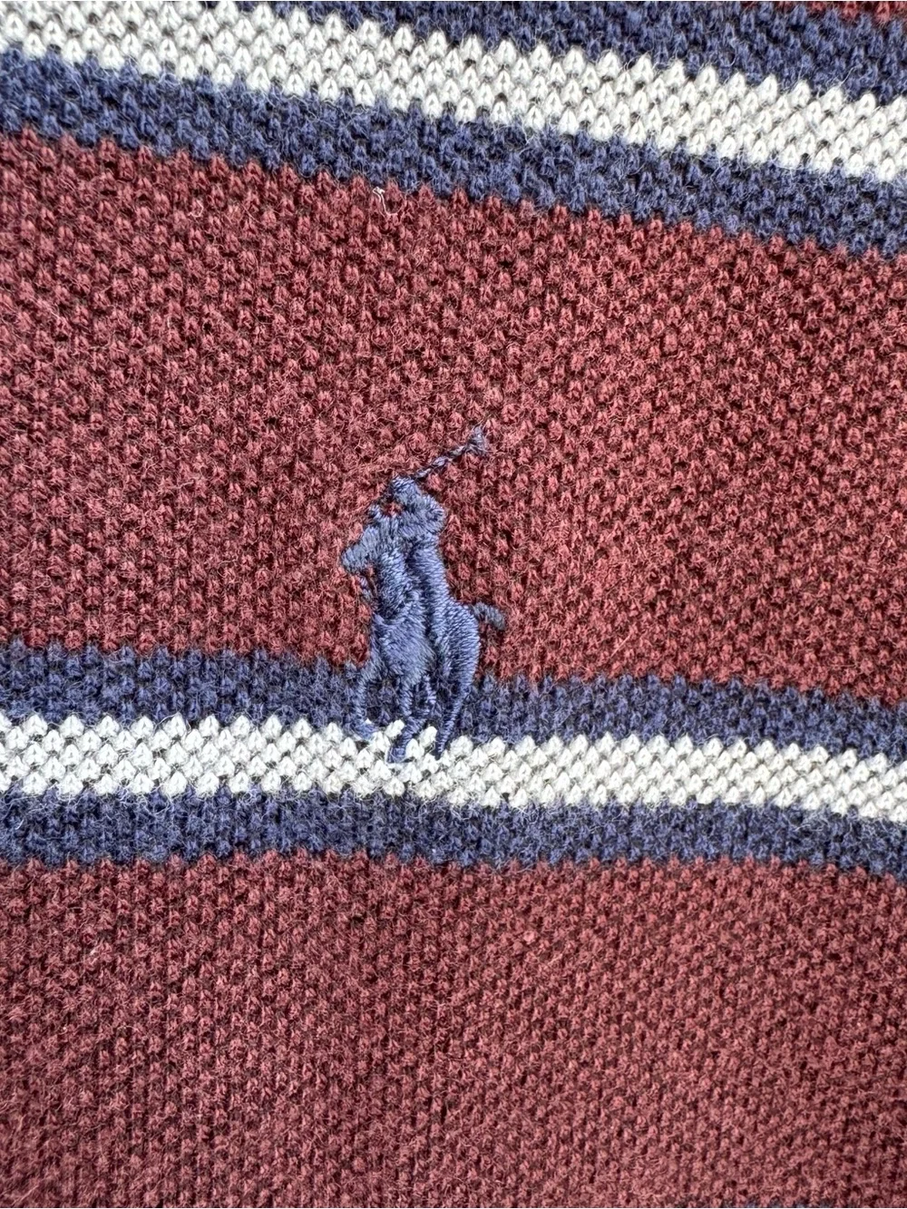 Ralph Lauren Men’s Burgundy Polo with Navy and White Stripes